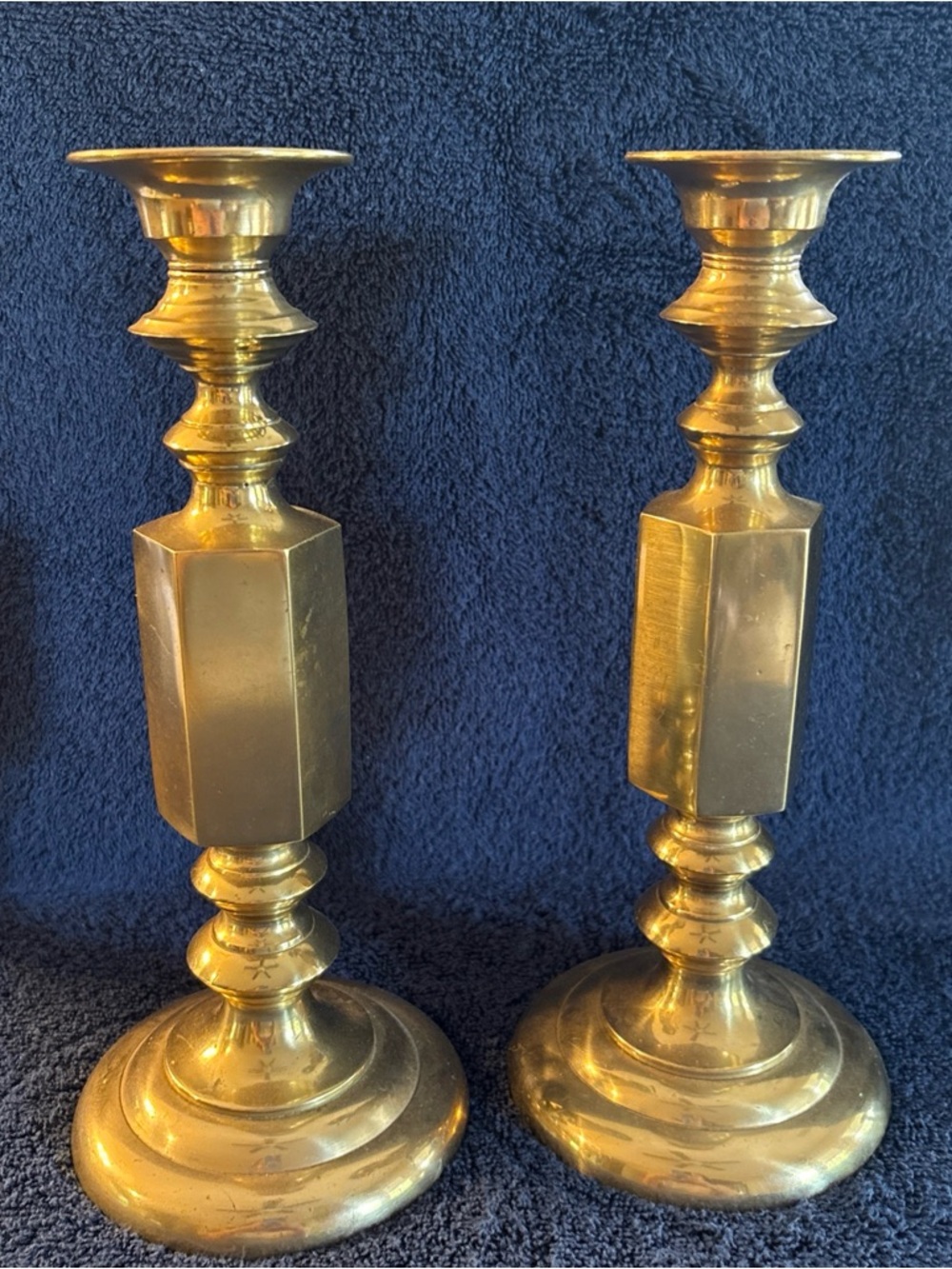 Vintage solid brass matching pair of candle holders 10 inches tall